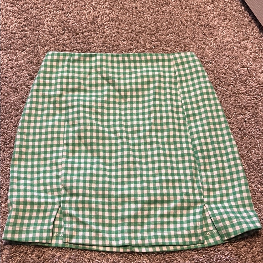 Love on a Hanger Green and White Checkered Pencil Skirt